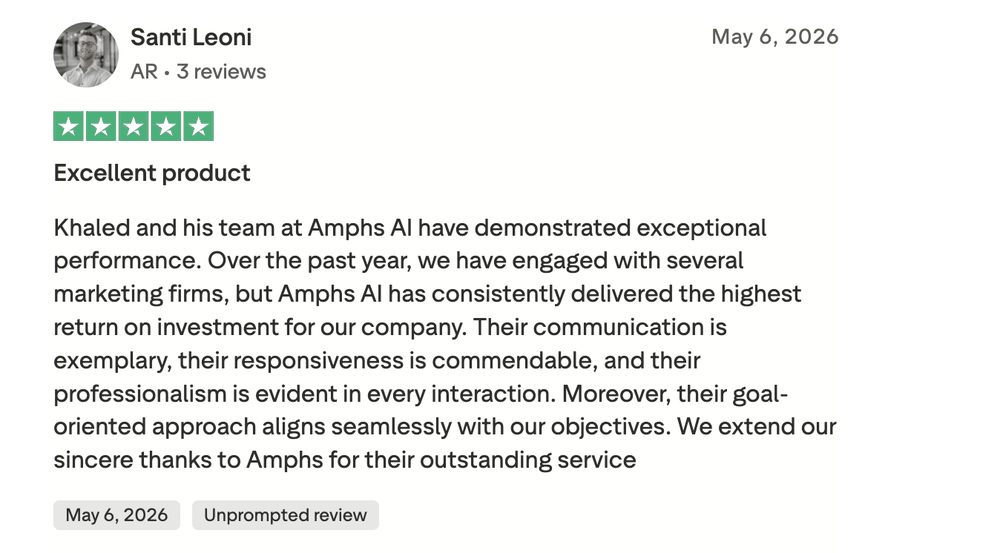 Verified five-star review from Santi Leoni about return on investment and communication